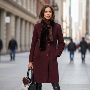 Jones New York Walker Coat Wool Nylon Alpaca Sz 6 Burgundy Red #3L